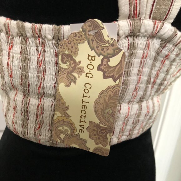 B.O.G. Collective Striped Halter Crop Top Beige & Red Small Viscose/Linen NWT - Picture 7 of 8